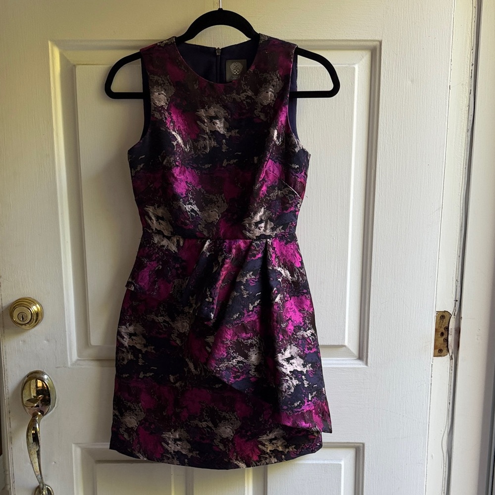 Vince Camuto Fuchsia and Black Floral Jacquard Mini Dress